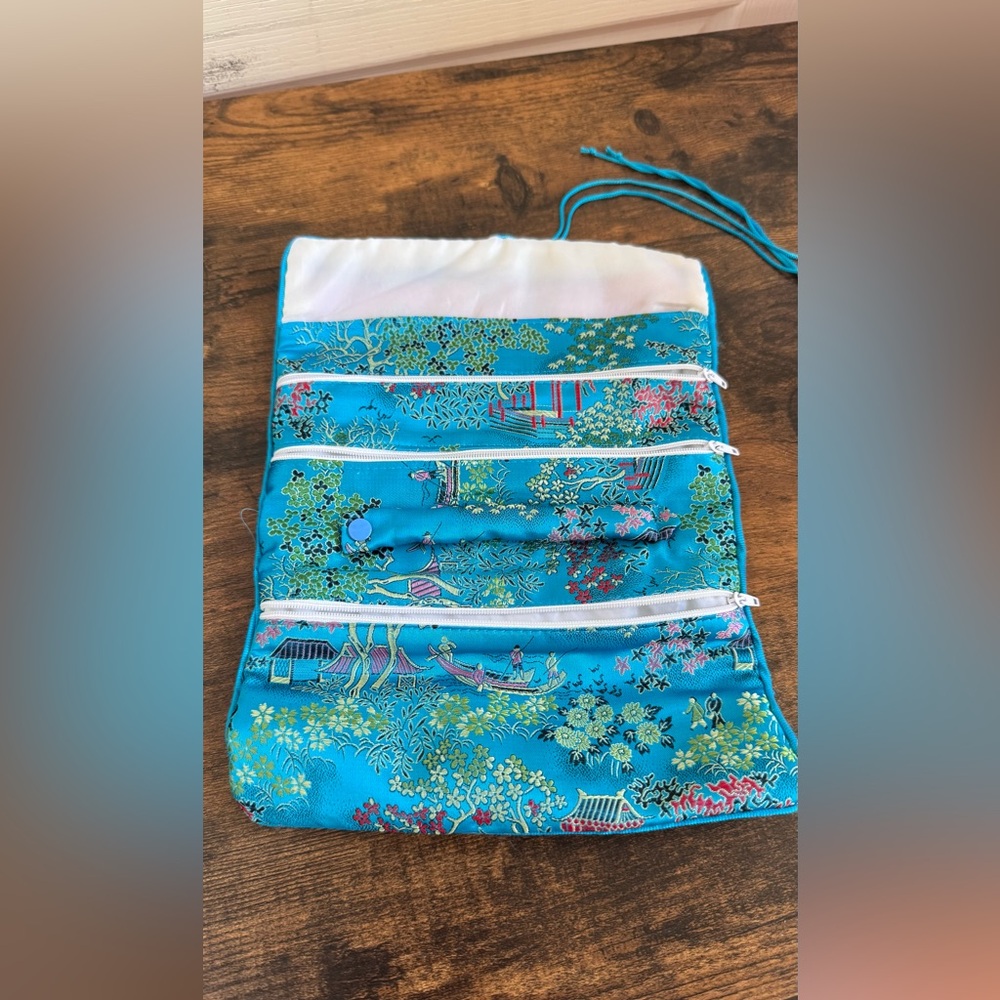Japanese Blue Floral Jewelry Roll